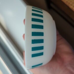 VTG Hazel Atlas Milk Glass Candy Stripe Bowl - Turquoise Blue